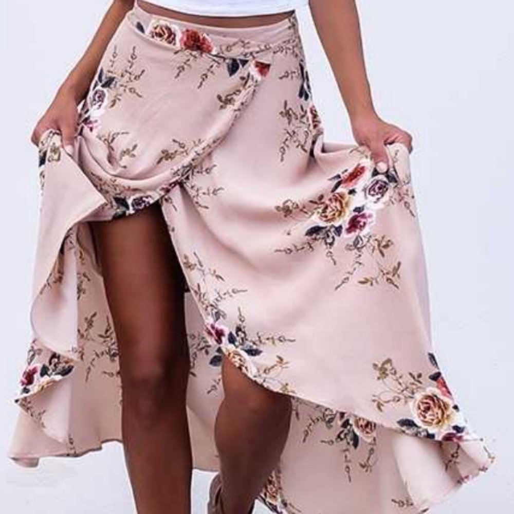 Boho Floral Print High Waisted Skirt